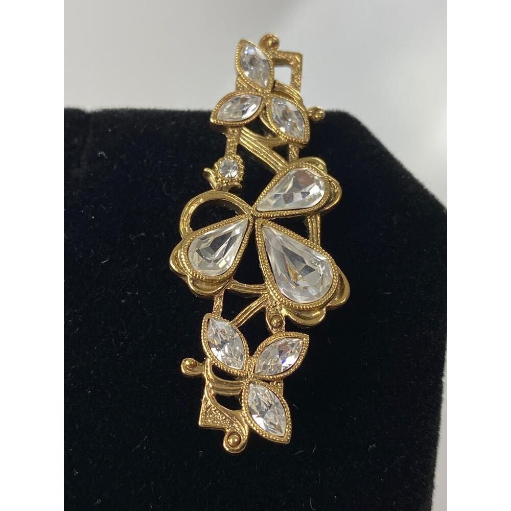 Vintage Lovely 10 Clear Rhinestones Gold Tone Brooche Pin EE2276